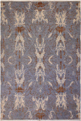 handmade Modern Kafkaz Blue Ivory Hand Knotted RECTANGLE 100% WOOL area rug 9 x 12